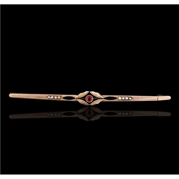 14KT Rose Gold 0.17 ctw Ruby and Pearl Antique Pin