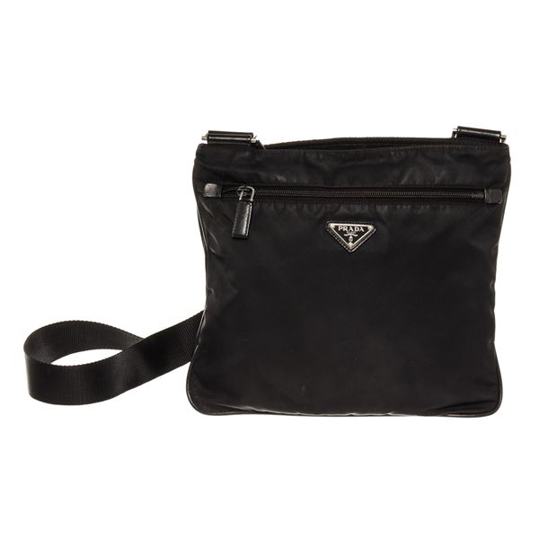 Prada Black Tessuto Nylon Zip Top Crossbody Bag