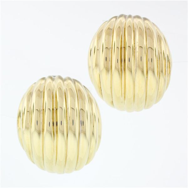 Hammerman Bros. 14k Yellow Gold Polished Puffed Scalloped Domed Button Earrings