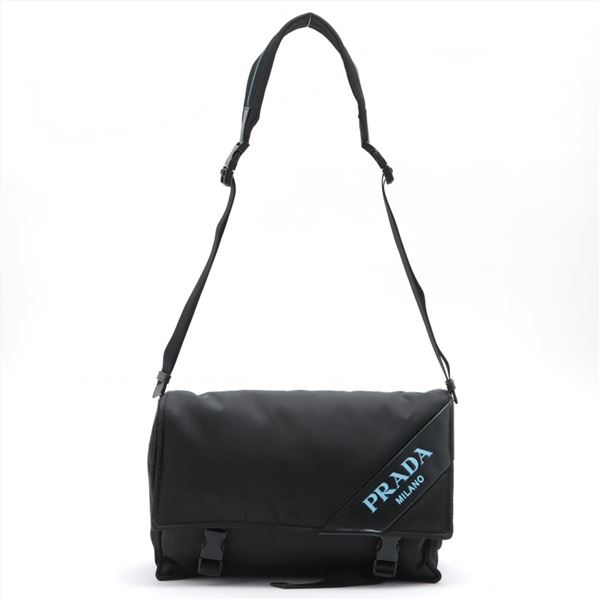 Prada Black Tessuto Nylon Blue Logo Messenger Bag 1B3161