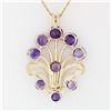 Image 4 : Vintage 14k Gold 7.05 ctw 9 Round Amethyst Large Brushed Textured Bouquet Pendan