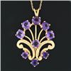 Image 5 : Vintage 14k Gold 7.05 ctw 9 Round Amethyst Large Brushed Textured Bouquet Pendan