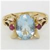 Image 5 : Retro 14k Yellow Gold 2.18 ctw Aquamarine Solitaire and Synthetic Ruby Ring