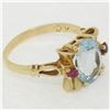 Image 7 : Retro 14k Yellow Gold 2.18 ctw Aquamarine Solitaire and Synthetic Ruby Ring