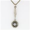 Image 2 : Antique Art Deco 14k Gold Diamond Drop Pendant Necklace w/ Original 17.5" Chain