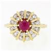 Image 4 : 14k Gold 1.67 ctw Cabochon Ruby & Dual Round Channel Diamond Platter Cocktail Ri