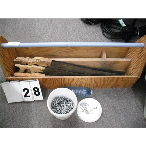 Home Carpenters Tool Box With Hand Saws
