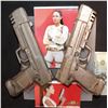 Image 1 : TOMB RAIDER THE CRADLE OF LIFE MATCHED PAIR OF GOLD GUNS IN NICE DISPLAY SUPER HERO