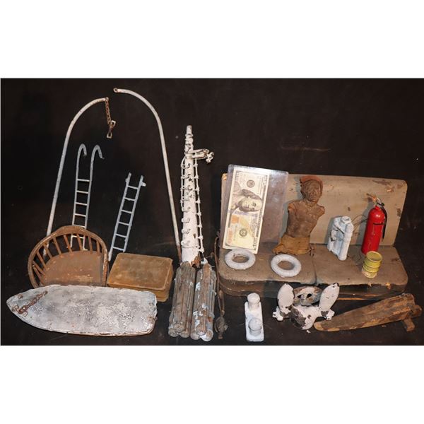 ZZ-CLEARANCE ANTIQUE FILMING MINIATURE LIFE BOAT FURNITURE FIGURES ETC LOT OF 21