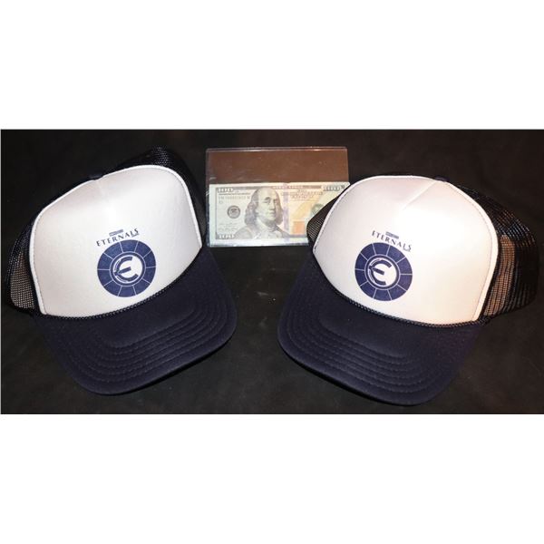 ETERNALS PRODUCTION CAST AND CREW HAT LOT OF 2 SUPER HERO