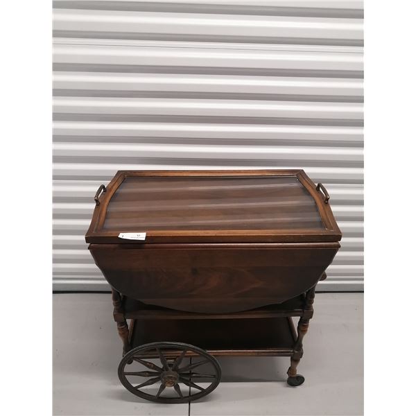 Vintage Folding Tea Cart w/ Removable Glass Tray