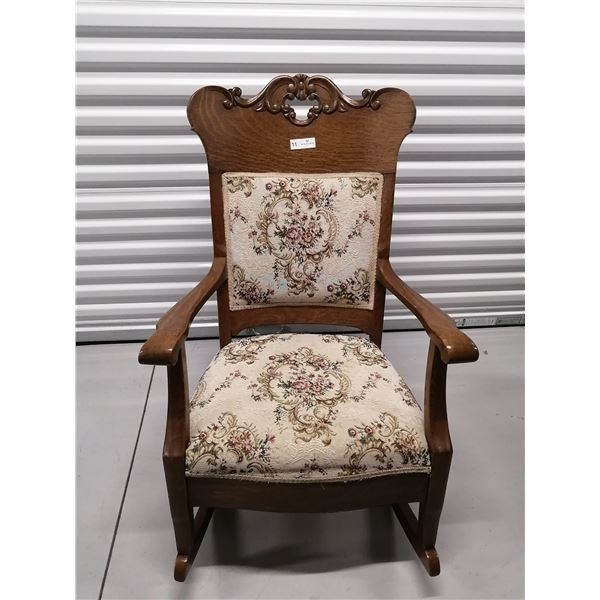 Vintage Wooden Rocking Chair w/ Embroidered Padding