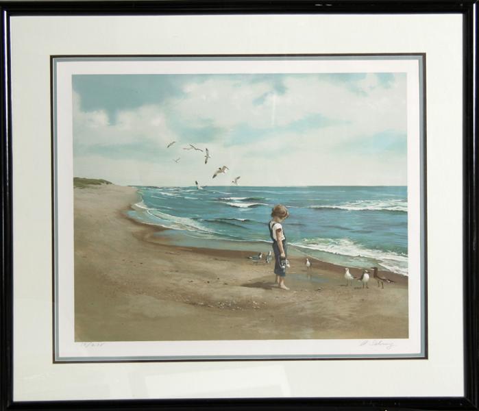Adolf Sehring, Boy on Beach, Lithograph