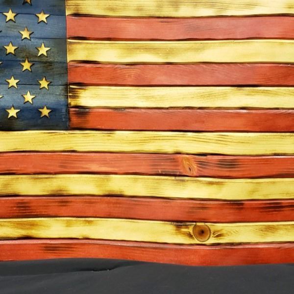 Custom Made Vintage Large Wooden Waving United States Flag