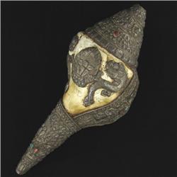 Heavy Silver Vintage Tibet Zodiac Shell Horn