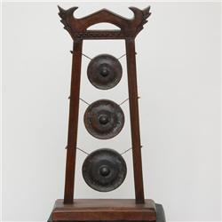Bronze Temple Bells In Teak Stand