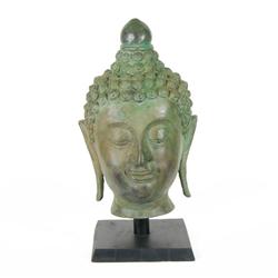 Large Bronze Buddha Head on Base 