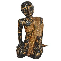 Large Gilded Buddhist Wood Monk Handcarved
