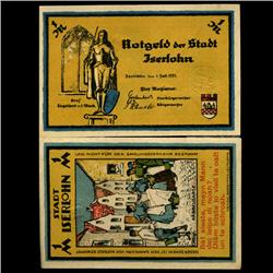 1921 Germany Iserlohn 1 Mark GEM Rare Note