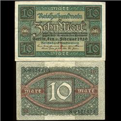 1920 Germany 10 Mark Note Hi Grade Rare