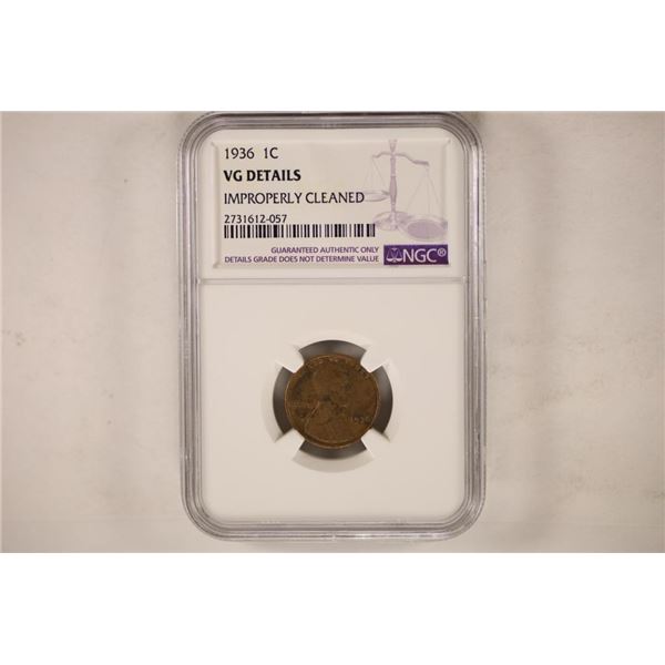 1936 LINCOLN CENT NGC VERY GOOD DETAILS IMPROPERLY