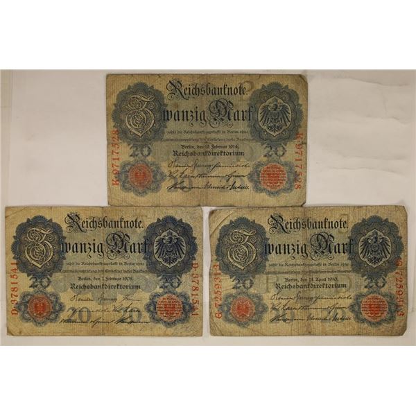 3-1908 GERMAN 20 MARK NOTES