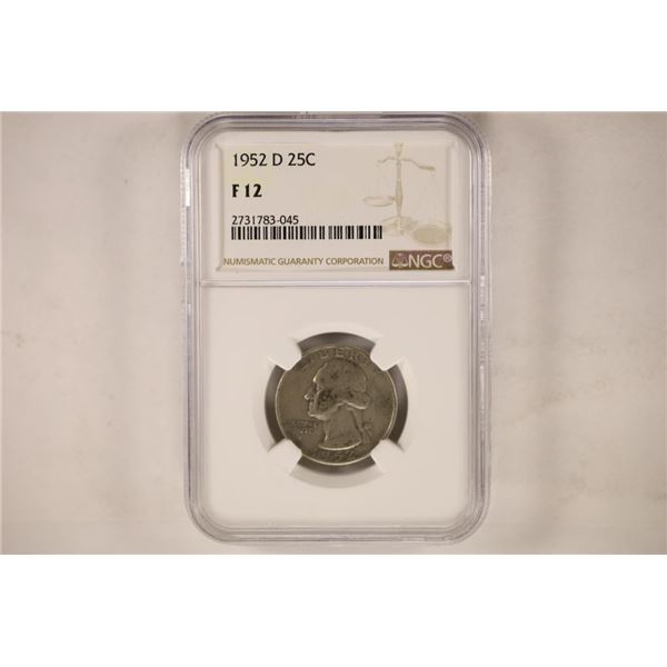 1952-D WASHINGTON SILVER QUARTER NGC F12
