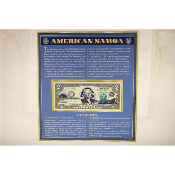 2009 $2 FRN COLORIZED WITH AMERICAN SAMOA