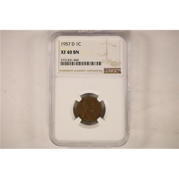 1957-D LINCOLN CENT NGC XF40 BN