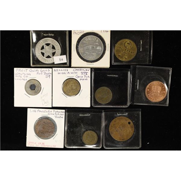 10 ASSORTED METAL TOKENS: INLCUDES UNION PACIFIC,