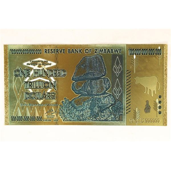 2008 RESERVE BANK OF ZIMBABWE 100 TRILLION DOLLAR