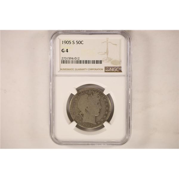 1905-S SILVER BARBER HALF DOLLAR NGC G4