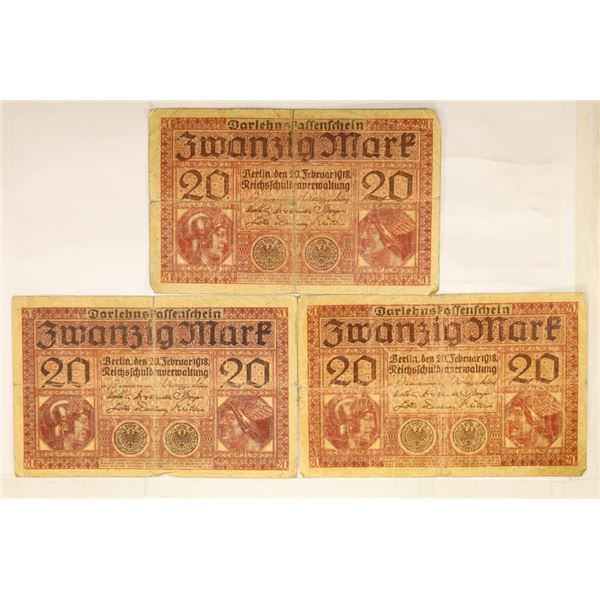 3-1918 GERMAN 20 MARK BILLS