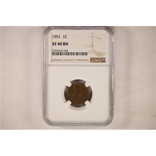 1951 LINCOLN CENT NGC XF40BN