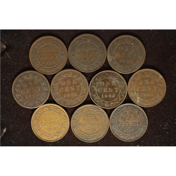 10- CANADA LARGE CENT COINS 1859-1919