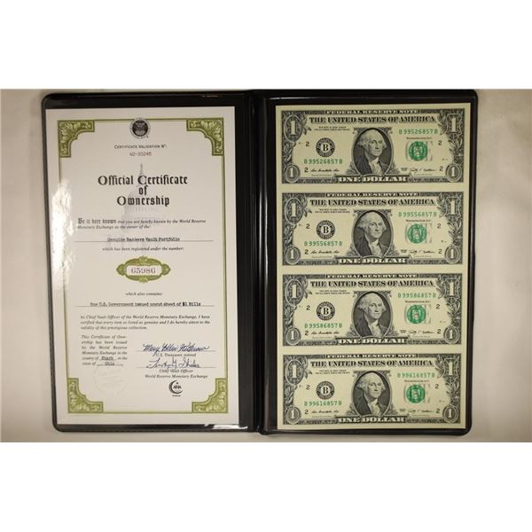 2009 UNCUT SHEET OF 4-$1 FRN'S CRISP UNC IN NICE