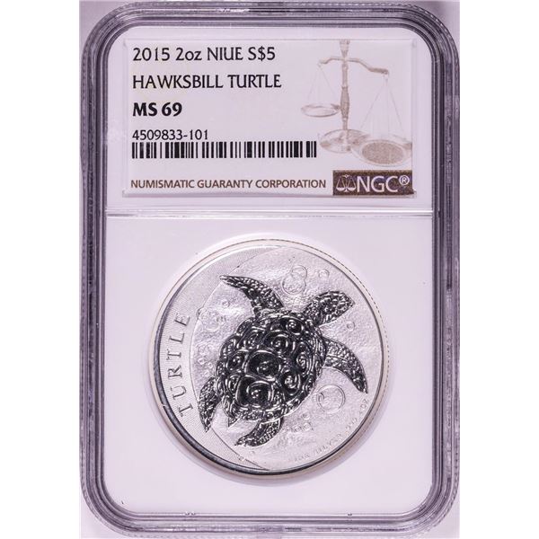 2015 Niue $5 Hawksbill Turtle 2oz Silver Coin NGC MS69