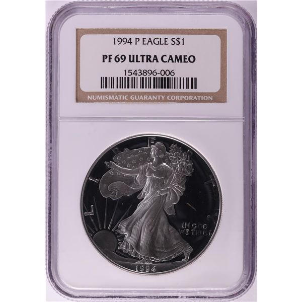 1994-P $1 Proof American Silver Eagle Coin NGC PF69 Ultra Cameo