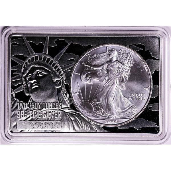 1996 $1 American Silver Eagle Coin & 2oz Silver Bar Set