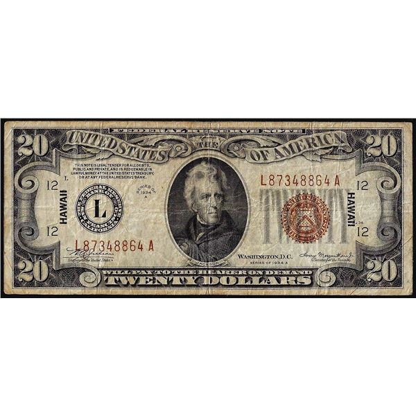 1934A $20 Hawaii WWII Emergency Issue Federal Reserve Note