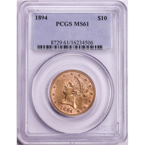 1894 $10 Liberty Head Eagle Gold Coin PCGS MS61