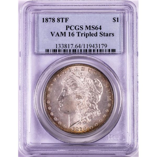 1878 8TF VAM-16 Tripled Stars $1 Morgan Silver Dollar Coin PCGS MS64