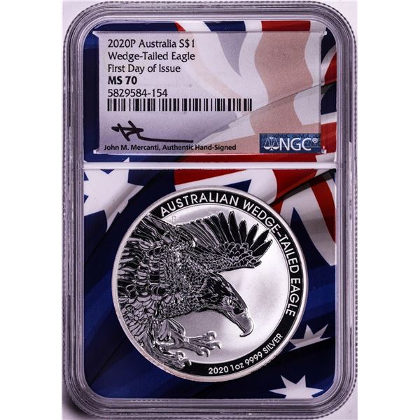 2020P Australia $1 Wedge-Tailed Eagle Silver Coin NGC MS70 Mercanti Signature