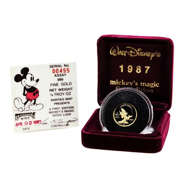 Rarities Mint 1987 Disney Mickey's Magic 1/4oz Gold Coin with Box and COA