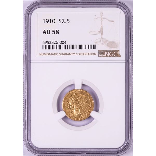 1910 $2 1/2 Indian Head Quarter Eagle Gold Coin NGC AU58