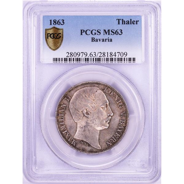 1863 Bavaria Thaler Silver Coin PCGS MS63