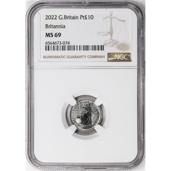 2022 Great Britain 10 Pounds Britannia 1/10oz Platinum Coin NGC MS69