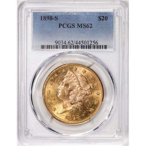 1898-S $20 Liberty Head Double Eagle Gold Coin PCGS MS62