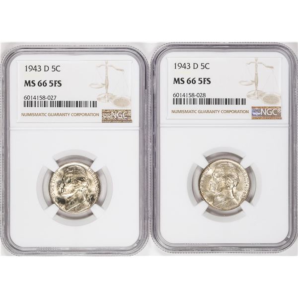 Lot of (2) 1943-D Jefferson Nickel Coins NGC MS66 5FS