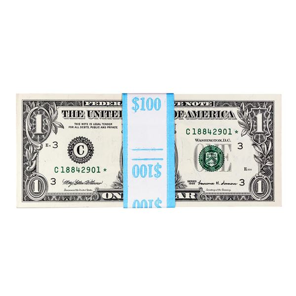 Pack of (100) Consecutive 1999 $1 Federal Reserve STAR Notes Philadelphia